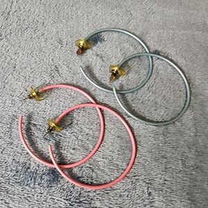 Colorful Metal Hoop Earrings – Pink & Blue Set of 2
